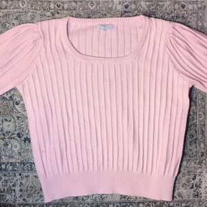 FRNCH Pink Puff Sleeve Ribbed Short Sleeve Sweater